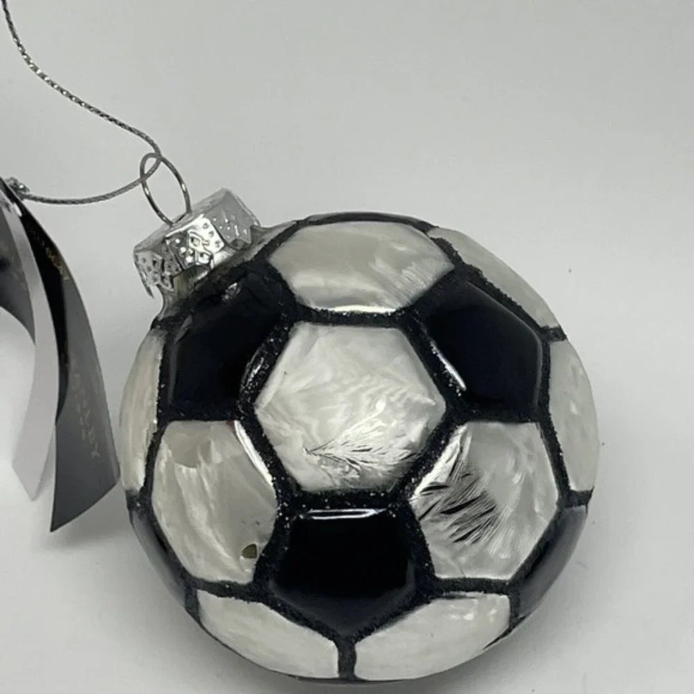 New Glass Christmas Ornament Soccer ball Black White‎ boys girls gift x-mas
